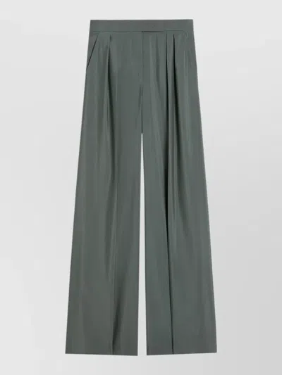 Max Mara High Waist Pleated Wide Leg Trousers In Gray
