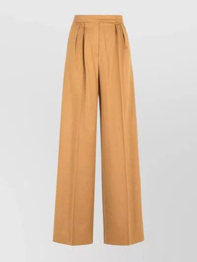 Max Mara High Waist Pleated Wide Leg Trousers In Brown
