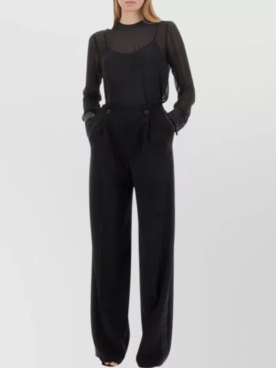 Max Mara High Waist Pleated Wide Leg Trousers With Buttons In Black
