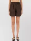 Max Mara High Waist Shorts Elastic Waistband In Brown