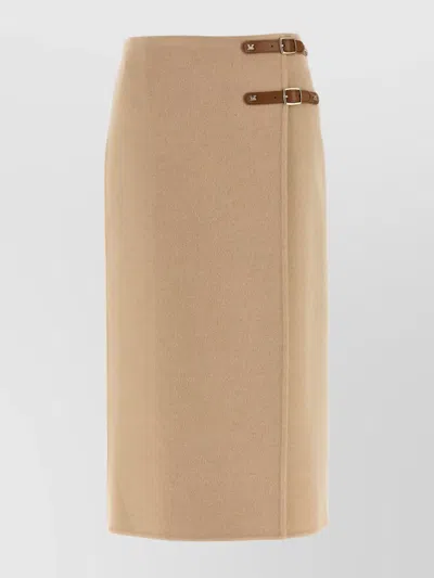 Max Mara High Waist Skirt Featuring Buckle Accents In Neutral