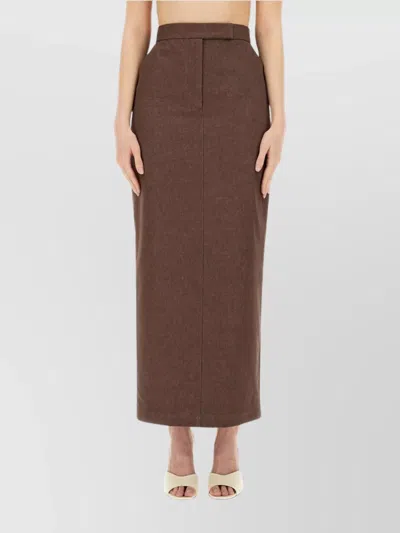 Max Mara High Waist Skirt Front Slit In Brown