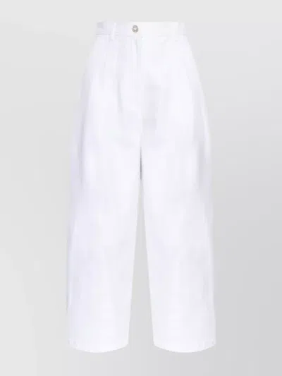 Max Mara High Waist Wide Leg Cropped Trousers In White