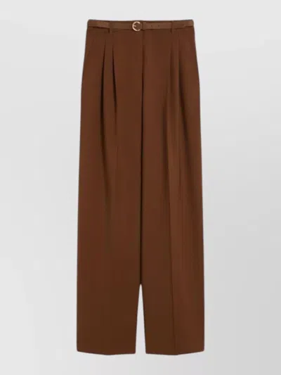 Max Mara High Waist Wide Leg Pleated Trousers In Brown