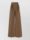 Max Mara High Waist Wide Leg Pleated Trousers In Brown
