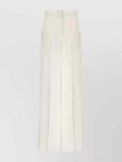 Max Mara High Waist Wide Leg Trousers With Pleats In White
