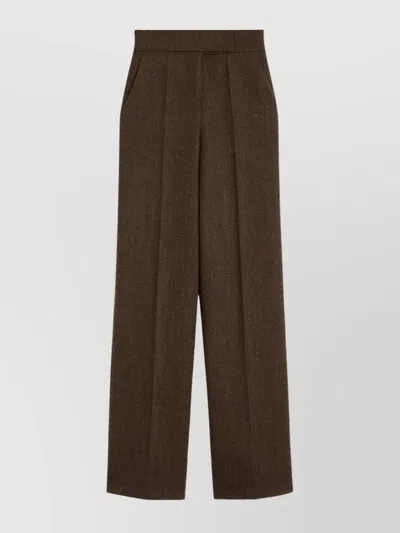 Max Mara High Waist Wide Leg Trousers With Pockets In Brown