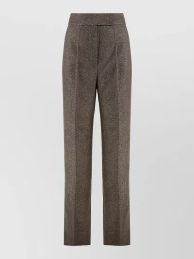 Max Mara High Waist Wool Flannel Wide Trousers In Brown