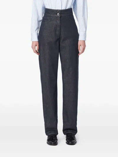 Max Mara High-waisted Cotton Trousers In Blue