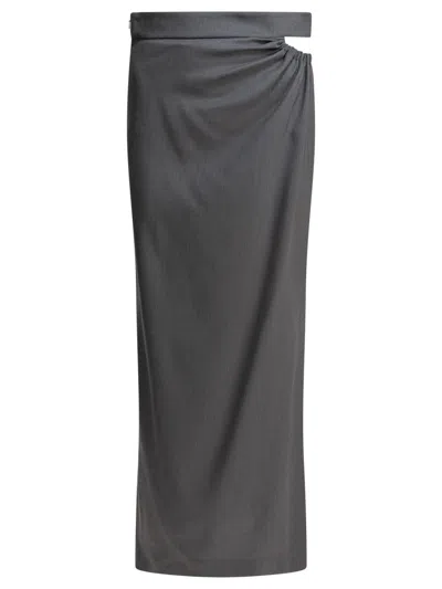 Max Mara High-waisted Cut-out Skirt With Asymmetrical Slit In Gray