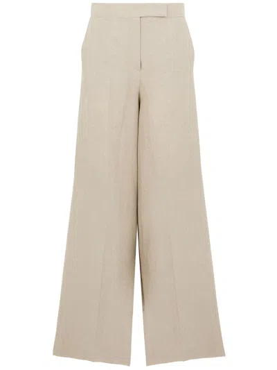 Max Mara High-waisted Linen Trousers In Beige