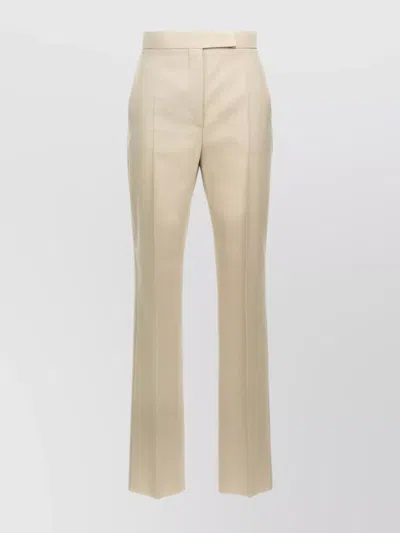Max Mara High-waisted Pants With Front Pleats And Button Detail In Neutral