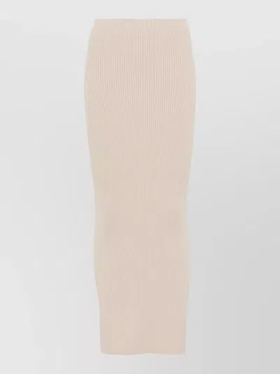 Max Mara High Waisted Ribbed Ankle Length Skirt In Neutral