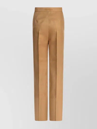 Max Mara High-waisted Trousers With Belt Loops And Pleated Design In Brown