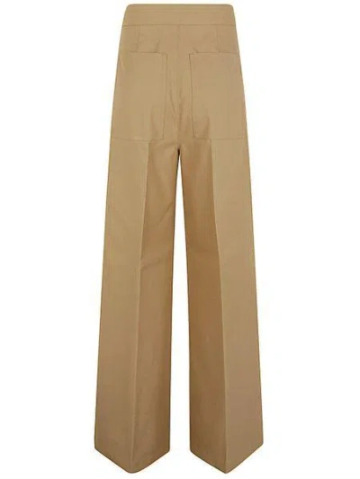 Max Mara High-waisted Wide-leg Pants In Light Brown Cotton Fabric In Beige