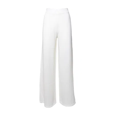 Max Mara High-waisted Wide-leg Pants With Drawstring Waist In Soft Virgin Wool In White