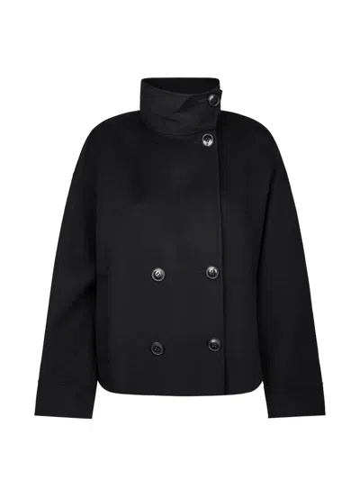 Max Mara High-neck Double-breasted Coat In Black