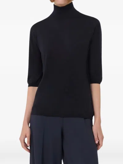 Max Mara High-neck Elbow-sleeve Sweater In Blue