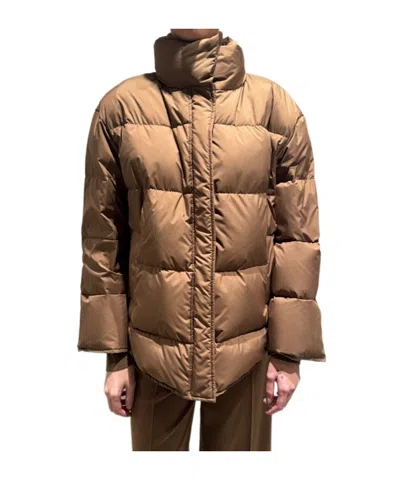 Max Mara High-necked Long-sleeved Cotton Coat In Brown