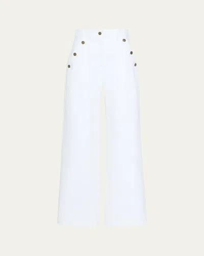 Max Mara High-rise Cotton Twill Wide-leg Sailor Pants In White