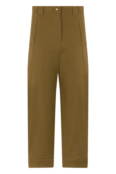Max Mara High-waist Straight Cotton Trousers In Khaki