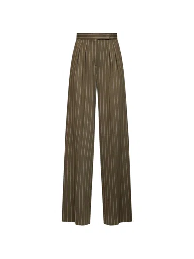 Max Mara High-waist Wide-leg Pinstripe Trousers In Green