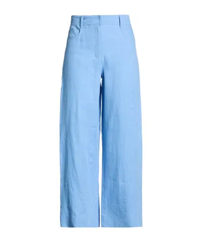 Max Mara High-waisted Light Blue Linen-like Wide-leg Trousers