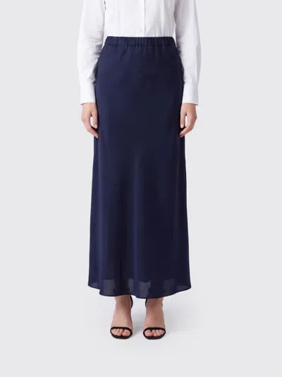 Max Mara High-waisted Silk Crêpe Pencil Maxi Skirt With Elasticated Waist In Blue