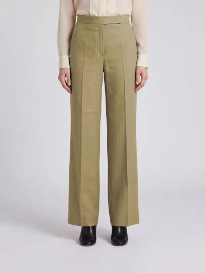 Max Mara High-waisted Straight Leg Trousers In Linen And Silk In Green