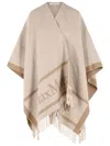 Max Mara Hilde Jacquard Wool Poncho Open Front In Beige