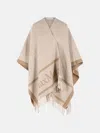 Max Mara Hilde Jacquard Wool Poncho Open Front In Sand