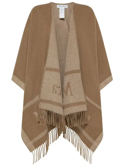 Max Mara 'hilde' Brown Fringed Cape In Beige