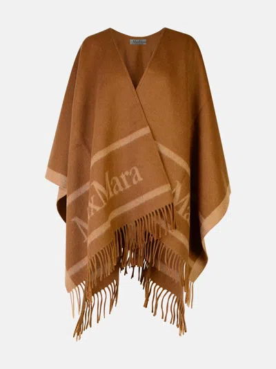 Max Mara 'hilde' Wool Cape Featuring Asymmetric Hem In Brown