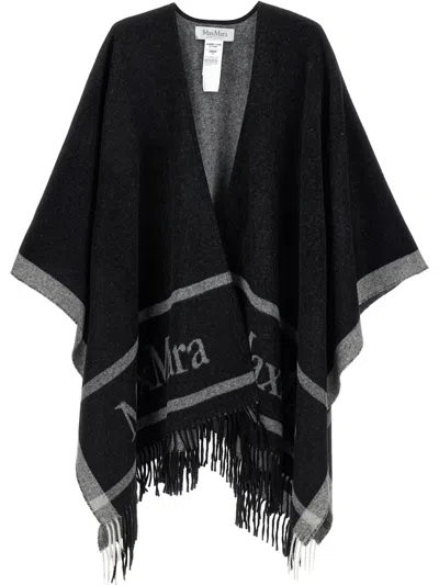 Max Mara Jacquard Logo-decorated Wool Cloak In Navy