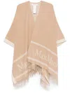Max Mara Open-front Camel Jacket With Fringed Hem In Neutral