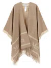 Max Mara Hilde Logo Jacquard Wool Poncho In Sand
