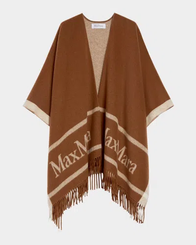 Max Mara Hilde Fringe Wool Cape In Brown