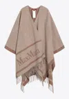 Max Mara Sandy Color Jacquard Wool Poncho In Neutral