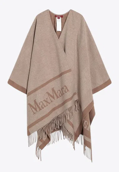 Max Mara Hilde Jacquard Logo Wool Poncho