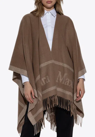 Max Mara Hilde Logo Jacquard Wool Poncho In Brown