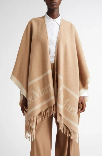 Max Mara Hilde Logo Jacquard Wool Poncho In Neutrals
