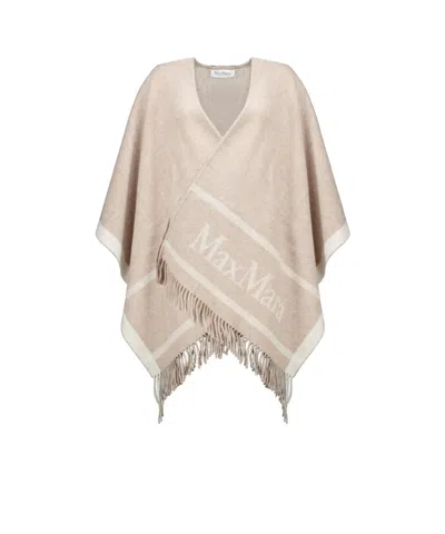 Max Mara Hilde Logo-intarsia Fringed Cape In Blue