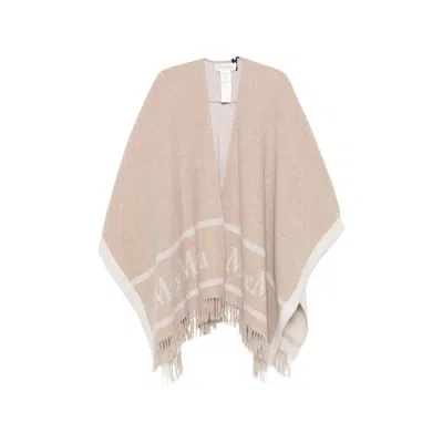 Max Mara Hilde Logo-intarsia Fringed Cape In Neutral