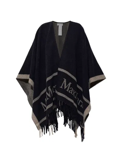 Max Mara Hilde Poncho With Logo In Blue