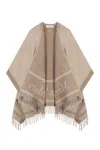 Max Mara Wool Cloak With Fringes In Beige