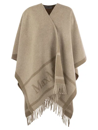 Max Mara Hilde Wool Cape With Fringes In Brown