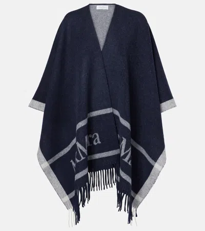 Max Mara Hilde Wool Jacquard Shawl In Blue