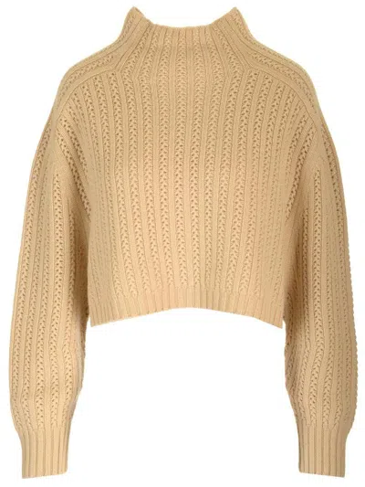 Max Mara Hodeida High Neck Cropped Cardigan In Beige