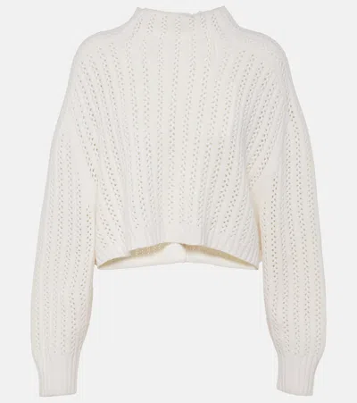Max Mara White Perforated Wool And Cashmere Sweater In Cream