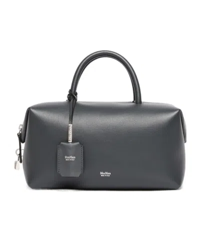 Max Mara Medium Natural Leather Bowler Bag In Gray